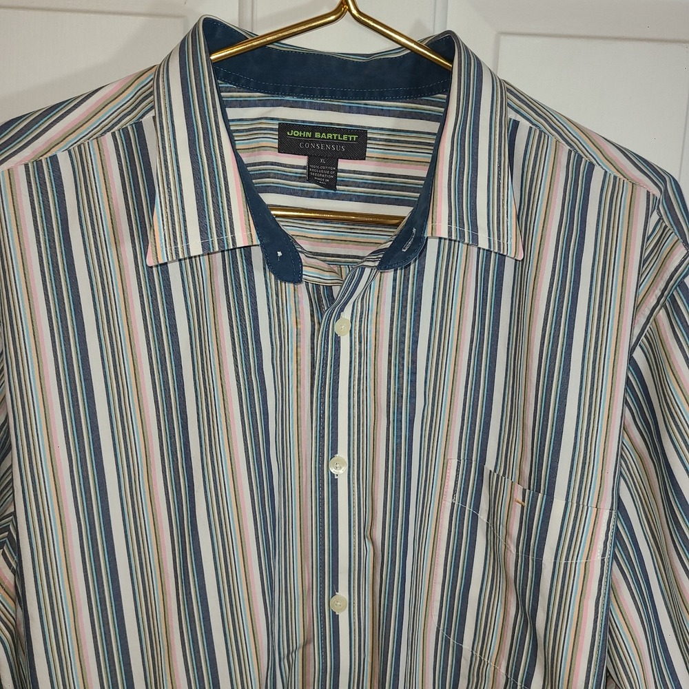 John Bartlett Consensus JB XL Blue & Orange STRIPE Button Down Casual Preppy